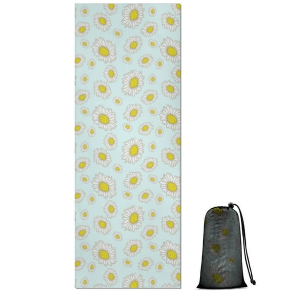 Light Blue Daisy Flower Pattern Hot Yoga Mat Towel Non Slip for Hot Yoga - Quick-Drying Yoga Mat Cover with 4 Corner Pockets with Travel Bag - Hot Yoga Towel Non Slip 70"x26"