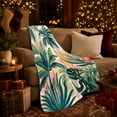 thumbnail image 3 of Tropical palm leaves botanical cream Flannel Blanket for bedroom sunroom living room reading nook Home Decor coastal greenery palm garden art Gift for plant lovers, 3 of 9