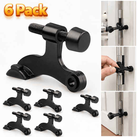Elmimny 6 Pack Hinge Pin Door Stopper Black - Adjustable Heavy Duty Hinge Pin Door Stop with Black Rubber Bumper Tips