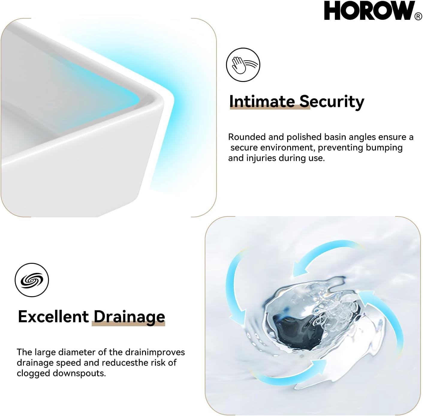 HOROW Rectangular Vessel Sink, 19'' X 15'' White Bathroom Sinks Above Counter Rectangle Ceramic