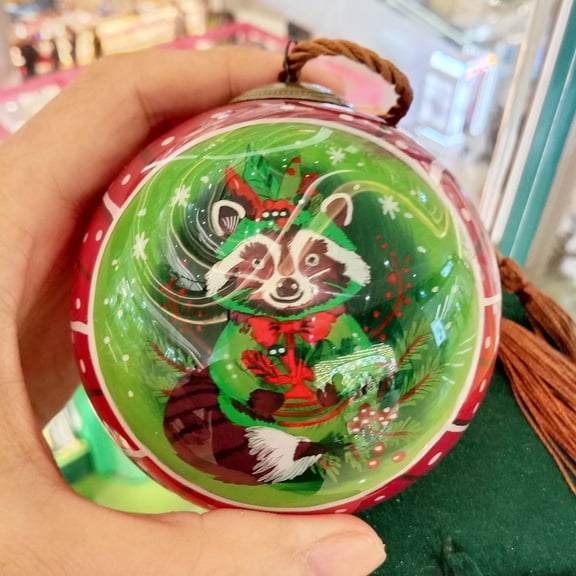 Raccoon Red-Inside Hand Painted Glass Ornament, Holiday Décor with Premium Gift Box for 𝐂𝐇𝐑𝐈𝐒𝐓𝐌𝐀𝐒 Tree