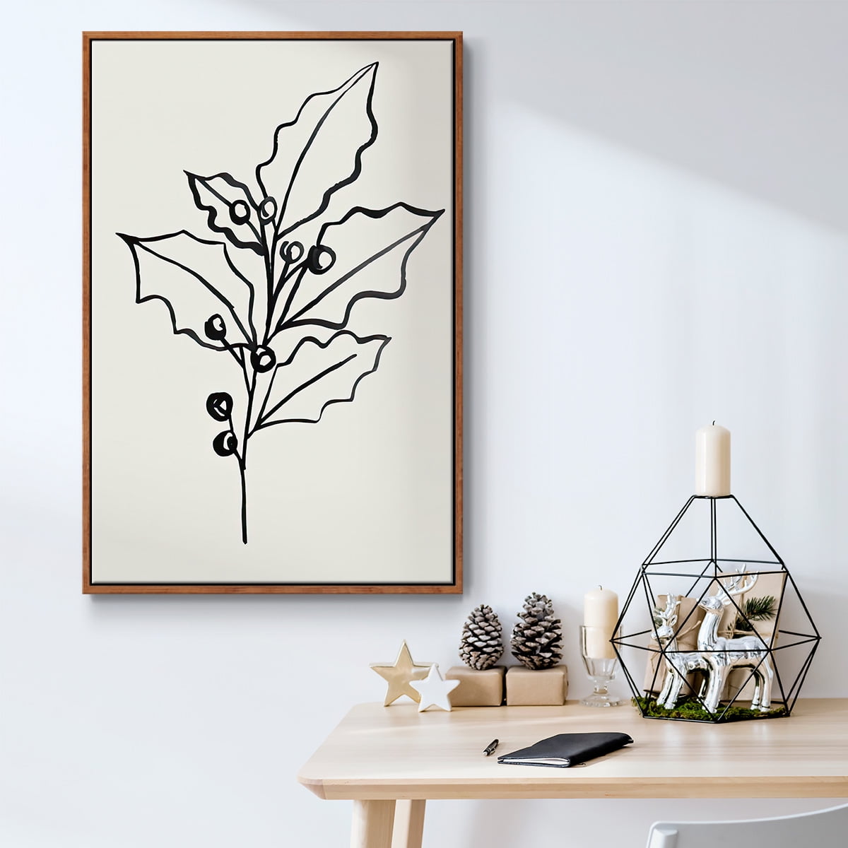 Evergreen Ink II - Framed Gallery Wrapped Holiday Canvas - 25 x 37 - Rosewood Frame