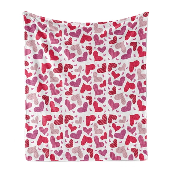 Valentines Soft Flannel Fleece Throw Blanket, Doodle Hand Drawns Love and Affection with Many Patterns, Cozy Plush for Indoor and Outdoor Use, 70" x 90", Pink Ruby Dried Rose, by Ambesonne