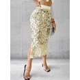 thumbnail image 6 of Sequin Skirt for Women High Waist Midi Skirt Sparkly Skirts for Night Out Cocktail Parties Gold S, 6 of 8