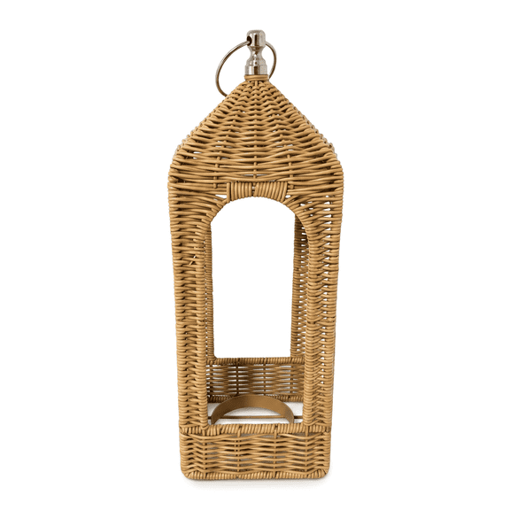 Woven Rattan Arch Lantern - Decorative Natural Wicker Candle Holder with Silver Hanging Ring - Perfect New Home & Wedding Gift,Lanterns Decorative Indoor