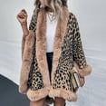 thumbnail image 3 of Faux Fur Trim Poncho Cape, Leopard Print Cardigan Open Front Shawl for Women,one size fits all,yellow, 3 of 17