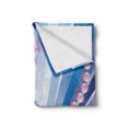 thumbnail image 2 of Pearls Soft Flannel Fleece Throw Blanket, Valentine's Day Theme Artwork Roses Heart on Striped Bridal Backdrop, Cozy Plush for Indoor and Outdoor Use, 70" x 90", Blue Purple Pink, by Ambesonne, 2 of 6