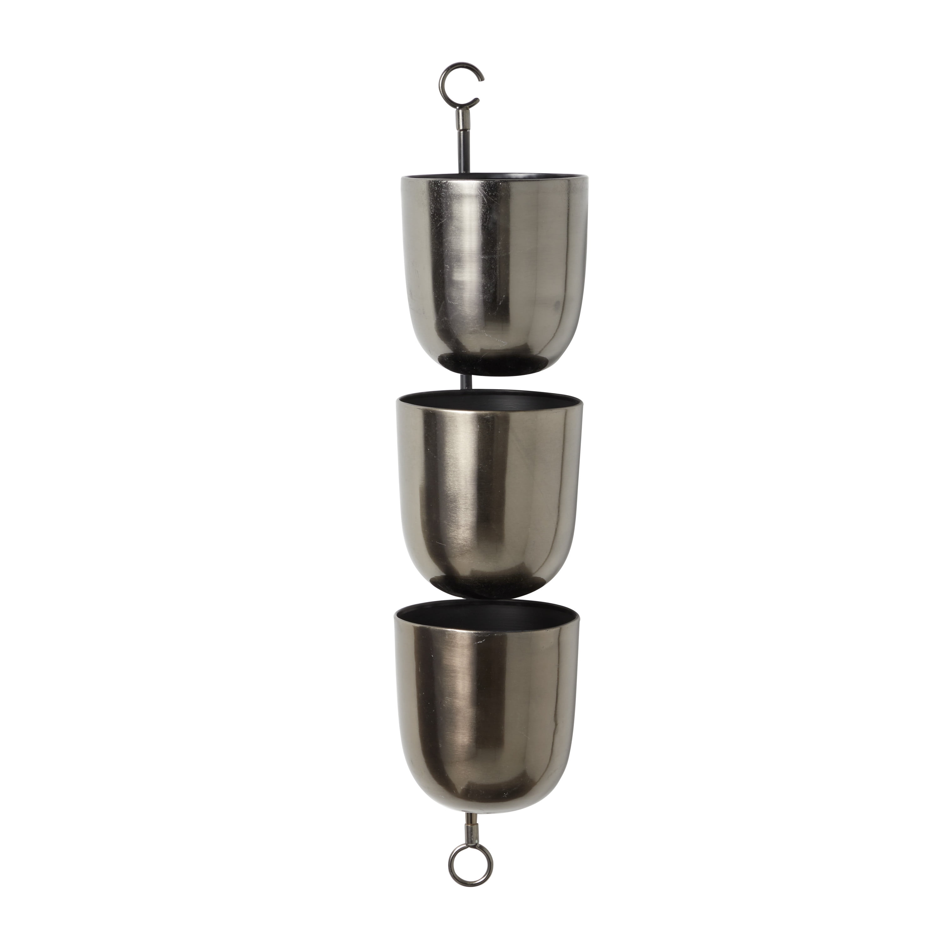 DecMode 12" x 12" x 25" Round Black Metal Indoor Outdoor Layered Wall Planter