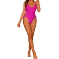thumbnail image 2 of Women's 1 Piece Swimsuits Lace Up Criss Cross Bathing Suits Plunge Monokini Side Tie Strappy Swimwear Large Hot Pink, 2 of 5