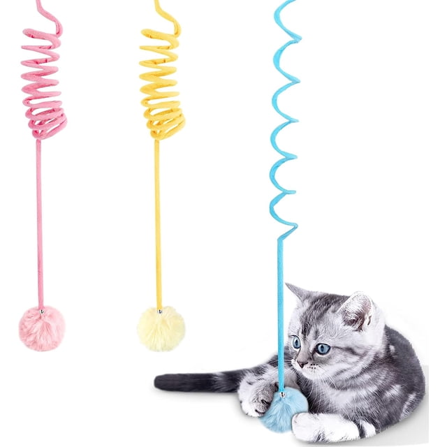 shaofei Jouets de Printemps pour Chat, Ressort Extensible Auto-Affichant avec Cloche, 1 Pack Jouets Interactifs en Peluche Douce pour Chats d'Intérieur Chaton Poursuivant et Jouant
