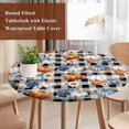 thumbnail image 4 of Thanksgiving Pumpkin Round Tablecloth, Fitted Table Cover with Elastic for 45"-54" Round Tables, Fall Daisy Rustic Leaves Black Plaid Table Cloth Outdoor Indoor Dinning Party Waterproof Tablecloths, 4 of 7