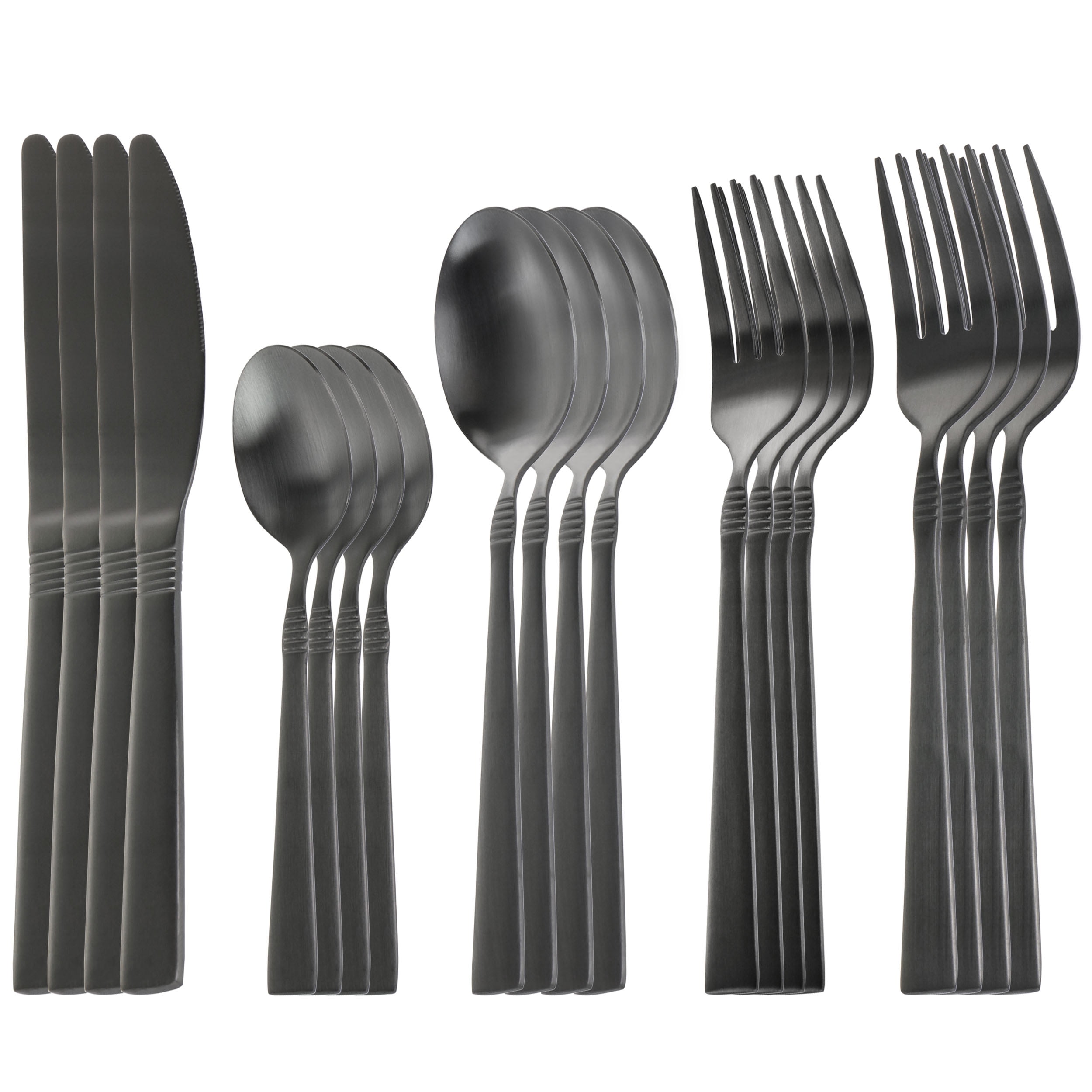 MegaChef Cravat 20 Piece Flatware Utensil Set, Stainless Steel Silverware Metal Service for 4 in Matte Black