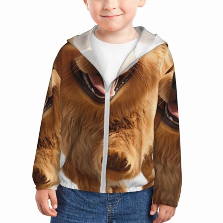 

Goofa Happy Fluffy Running Dog Printed Kids Zip-Up Hoodie Girls Boys UPF50+ Sun Protection Jacket Hooded Cooling Shirt-2 Years