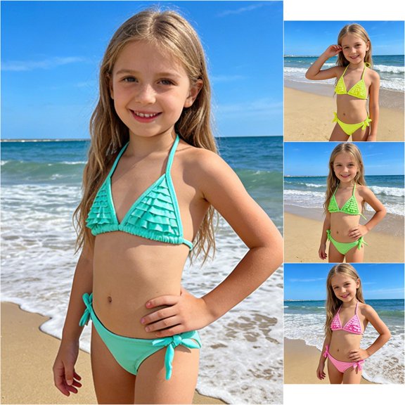 VOUZZA Girls Floral Bikini Swimsuit Layered Ruffle Camisole Top and Side Tie Bottom Two Piece Beachwear for Kids