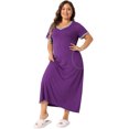thumbnail image 3 of DARING DIVA Women's Plus Size Short Sleeve V Neck Nightgown with Pockets 2X Purple, 3 of 6