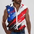 thumbnail image 2 of Ecqkame Men's Independence Day Tops Casual Retro Turndown Collar Sleeveless Jacket Shirt Loose Pockets Biker Tank Red-C XXXL, 2 of 5