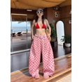thumbnail image 5 of Women's Polka Dot Print Wide Leg Pants Pink L, 5 of 10