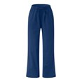 thumbnail image 4 of Summer Savings Clearance 2023! TAGOLD Womens Summer Pants,Women's Spring And Autumn Solid Color Elastic Waist Cotton Linen Versatile Straight Tube Casual Wide Leg Pants, 4 of 5