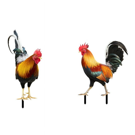 Set of 2 Acrylic Rooster Statues, Outdoor Garden Chicken Decor, Sculptures & Statues For Patio Lawn