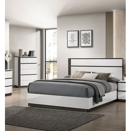 Gorgeous Two-tone Design White / Metallic Gray 1pc Queen Size Bed Bedroom Furniture Mattress Ready