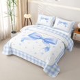 thumbnail image 3 of Manfei Blue Cartoon Bow Twin Quilt Set for Girls, Cute Ribbon Bow Twin Coverlet Set, 3 of 7