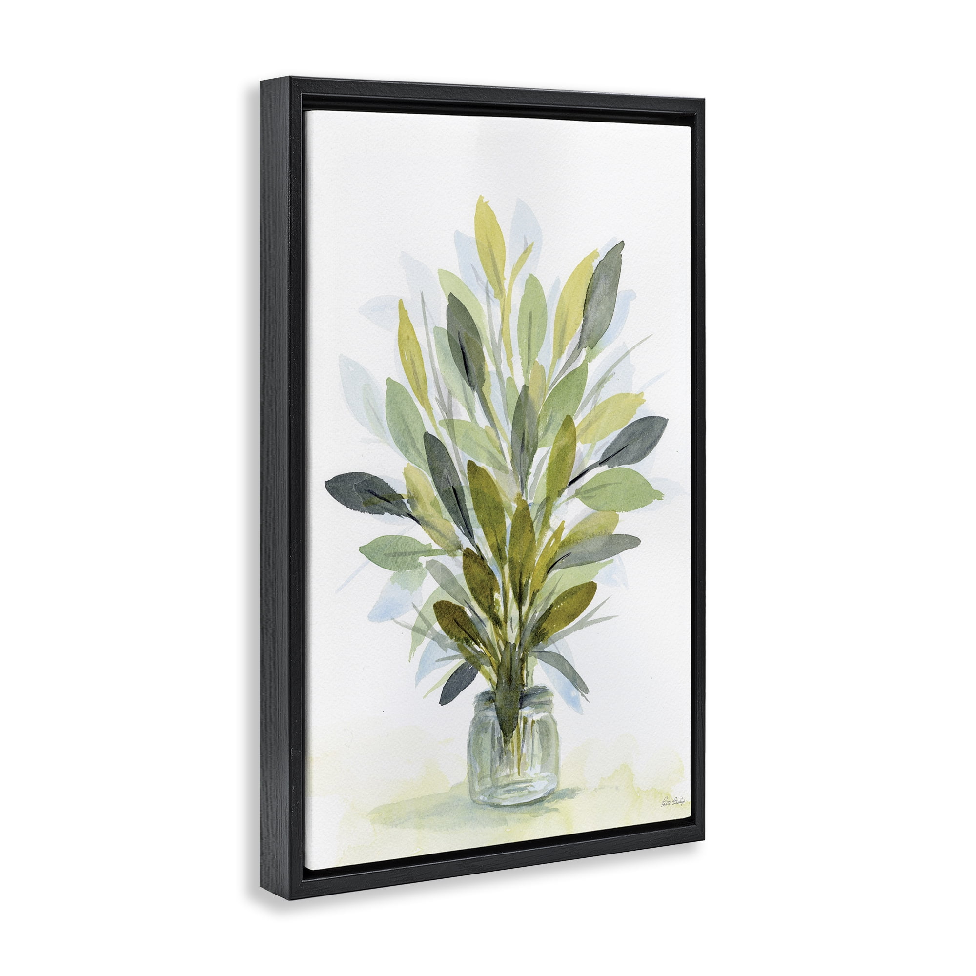 Stupell Industries Layered Leaves in Jar Botanical & Floral Painting Black Floater Framed Art Print Wall Art, 21 x 31