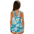 thumbnail image 2 of COEQINE Swim Dress for Girls with Built-in Liner & Flowy Skirt, Scoop U-Neck V-Back Playful Tankini Style Swimsuit for 3-4 Year Olds, Polyester Spandex Blend, Hawaiian Plumeria Sea, 2 of 8