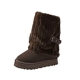 thumbnail image 3 of Fur Boots,Womens Winter Boots,Women's Faux Fur Mid Calf Snow Boots - Round Toe Suede Warm Fur Lined Platform Flat Comfort Outdoor Winter Fashion Boots(Coffee 41), 3 of 9