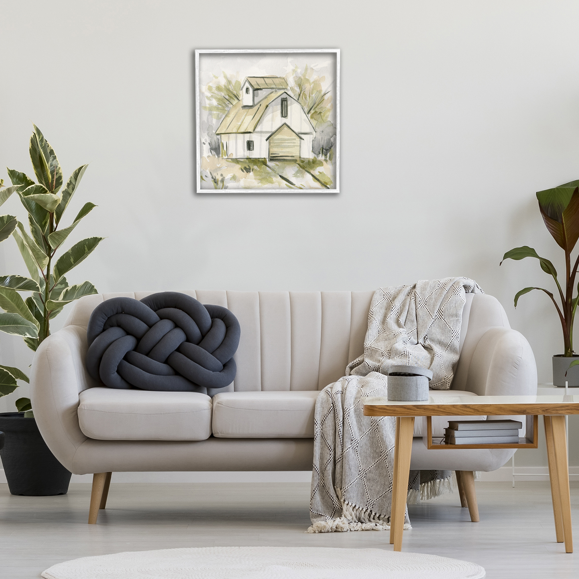 Stupell Industries Soft Neutral Barn Scenery Painting White Framed Art Print Wall Art, 24 x 24