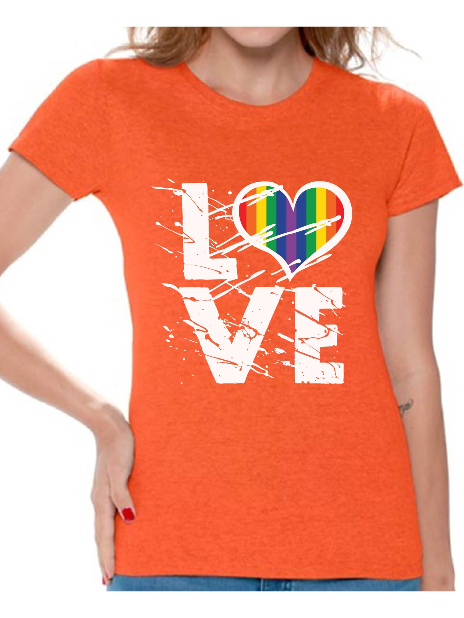 Love Equality Gay Pride Womens Lesbian Couple Gift Lesbian Shirt Rainbow heart Womens Sign Vneck Option LGBT Heart Love Shirt