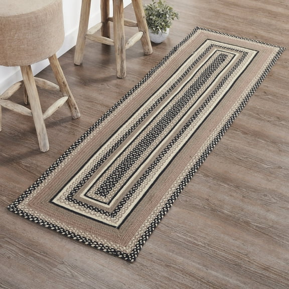 VHC Brands Sawyer Mill, Braided Jute Runner Rug, Non-Skid Pad, Rectangle, Charcoal Creme, 24x78