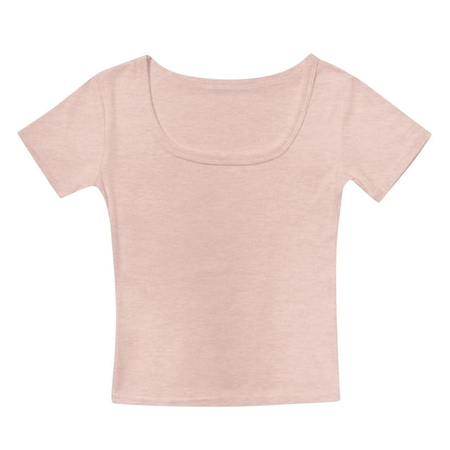 TIEVOSA Crop Tops pour Filles Manches Courtes Chemise d'Été Col Carré Ajustée Basique pour 2-11 Ans (Rose)