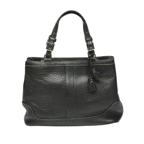 Pre-Owned COACH Hamptons Leather 5055 Handbag Black (Good)