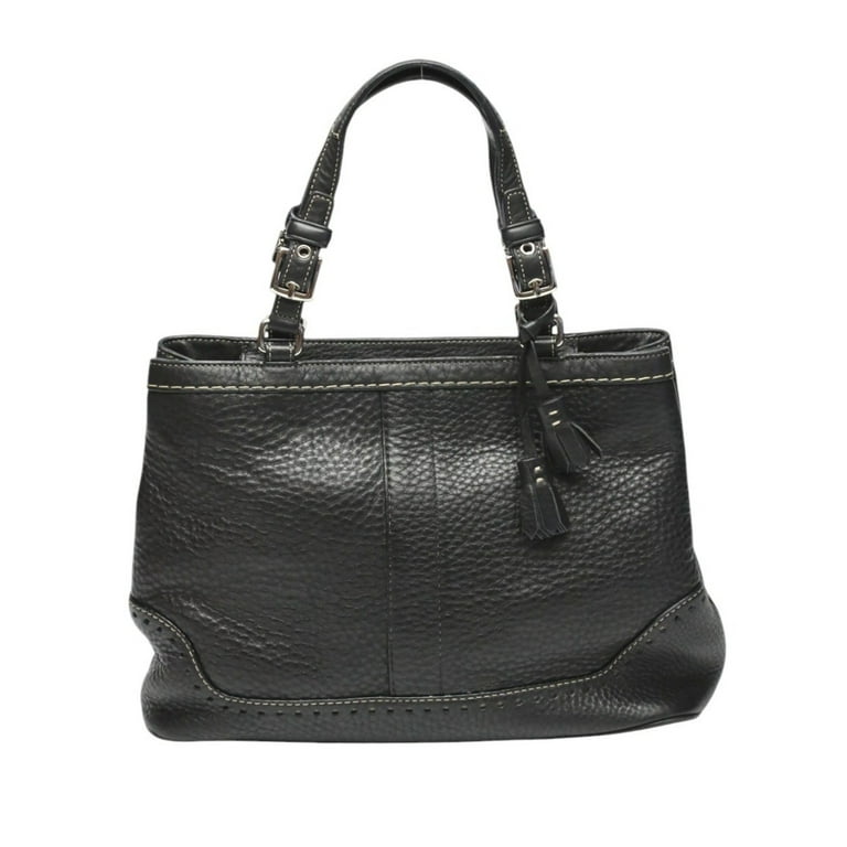 Pre-Owned COACH Hamptons Leather 5055 Handbag Black (Good