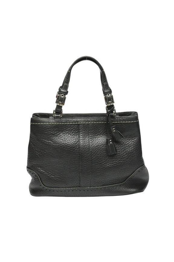 Pre-Owned COACH Hamptons Leather 5055 Handbag Black (Good)
