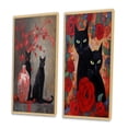 thumbnail image 3 of Designart "Black Cat by Vase with Red Flowers Painting I" Animals Cat Framed Wall Art Set Of 2 - Children's Art Black Frame Gallery Set For Office Decor, 3 of 6