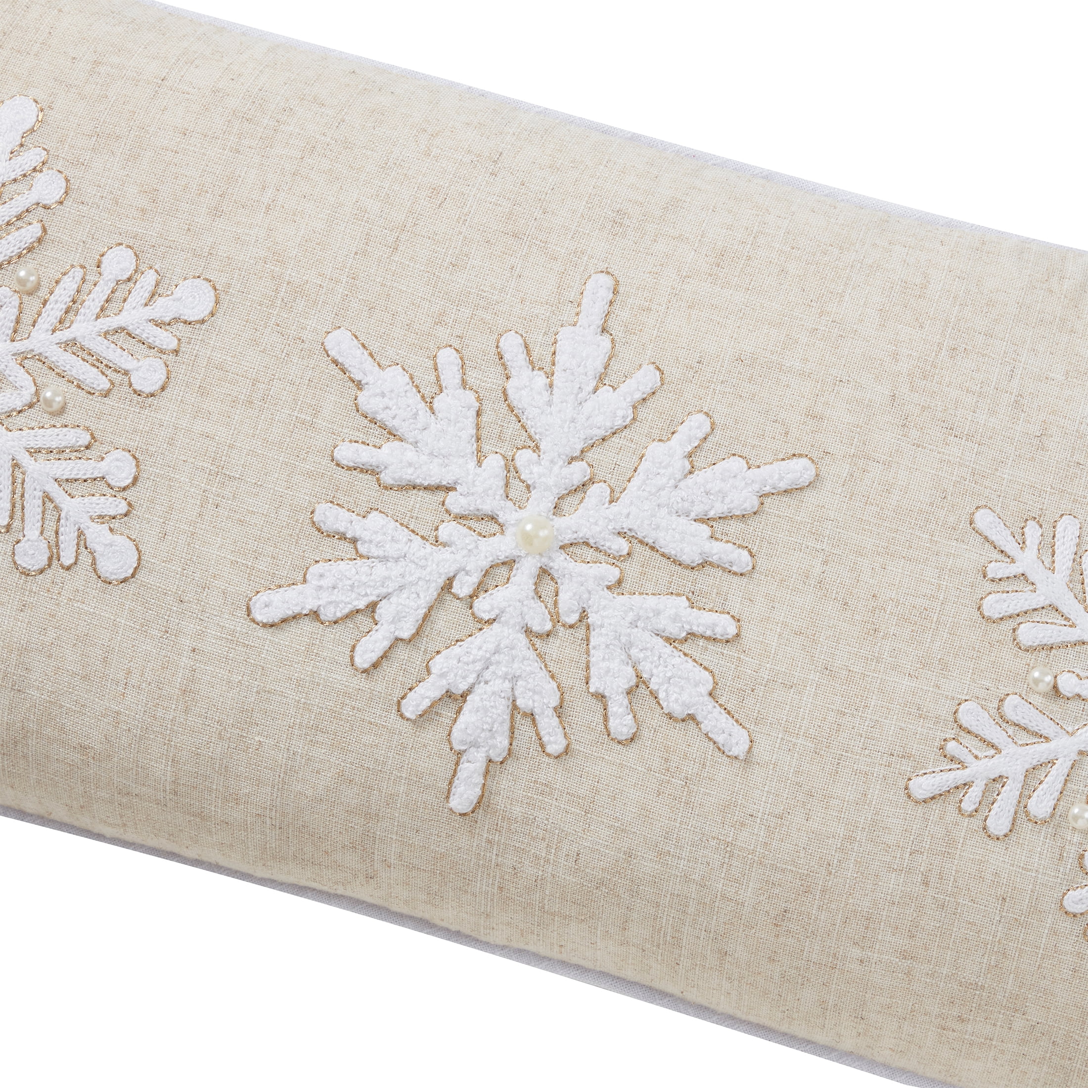 My Texas House Kris 12" x 28" Ivory Snowflake Cotton Decorative Pillow Cover