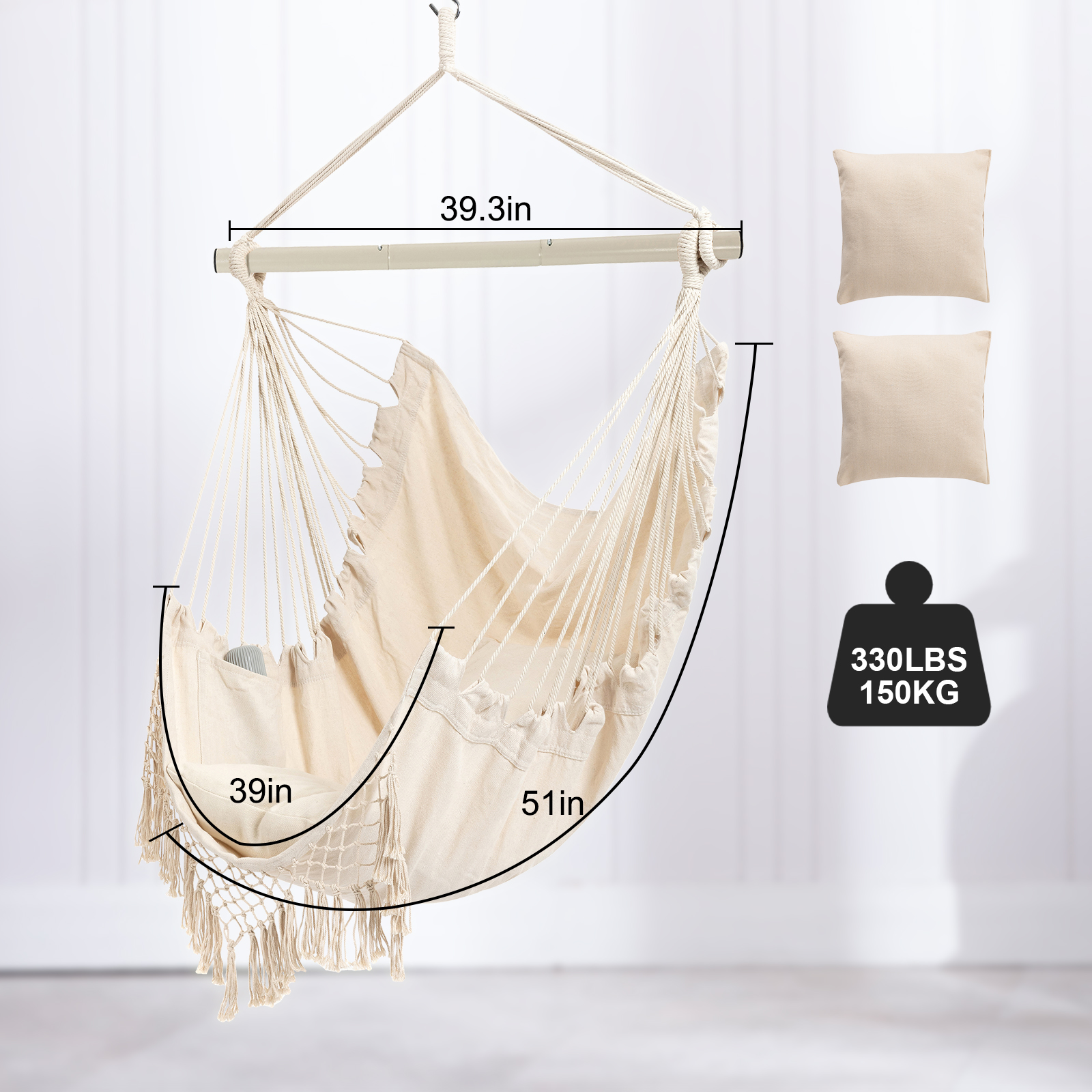 YAERSI Foldable Hammock Chair with Cushions, Beige