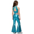 thumbnail image 2 of TiaoBug Sparkle Sequin Jumpsuit 70s Outfits for Girls Sleeveless Metallic Bell Bottom Romper Disco Dance Wear Light Blue 4, 2 of 7