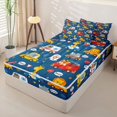 thumbnail image 2 of Castle Fairy Whimsical Animal Vehicle Zipper Full Size Comforter Sets with Fitted Sheet and 2 Pillowcases,Cartoon Taxi Print Zipper Bedding Set for Bedroom,Dark Blue,4pcs,Reversible, 2 of 6
