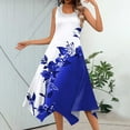 thumbnail image 2 of YDKZYMD Summer Casual Dresses for Women Floral Flowers Wedding Maxi Beach Boho Tank Dresses Hem Sundress Petite Sleeveless Midi Dress with Pockets Dark Blue XXL, 2 of 5