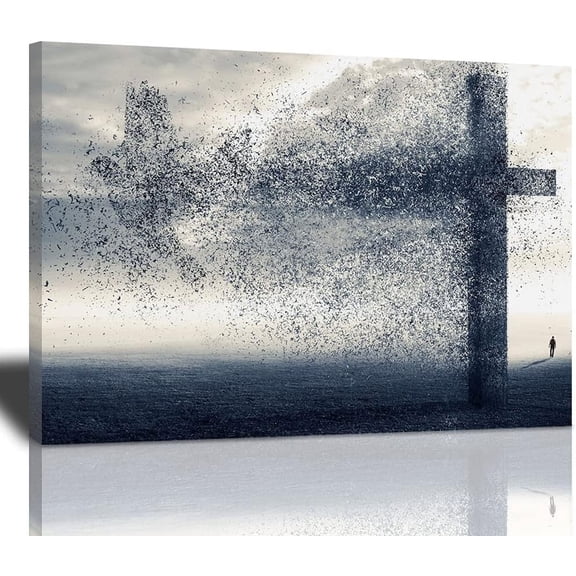 A Cross And Dove Wind Canvas Wall Art Religious Christian Wall Art Faith Paints Creative Artwork Christ Design Poster Canvas Printing For Living Room Decoration Framed Ready To Hang 12x16 Inches