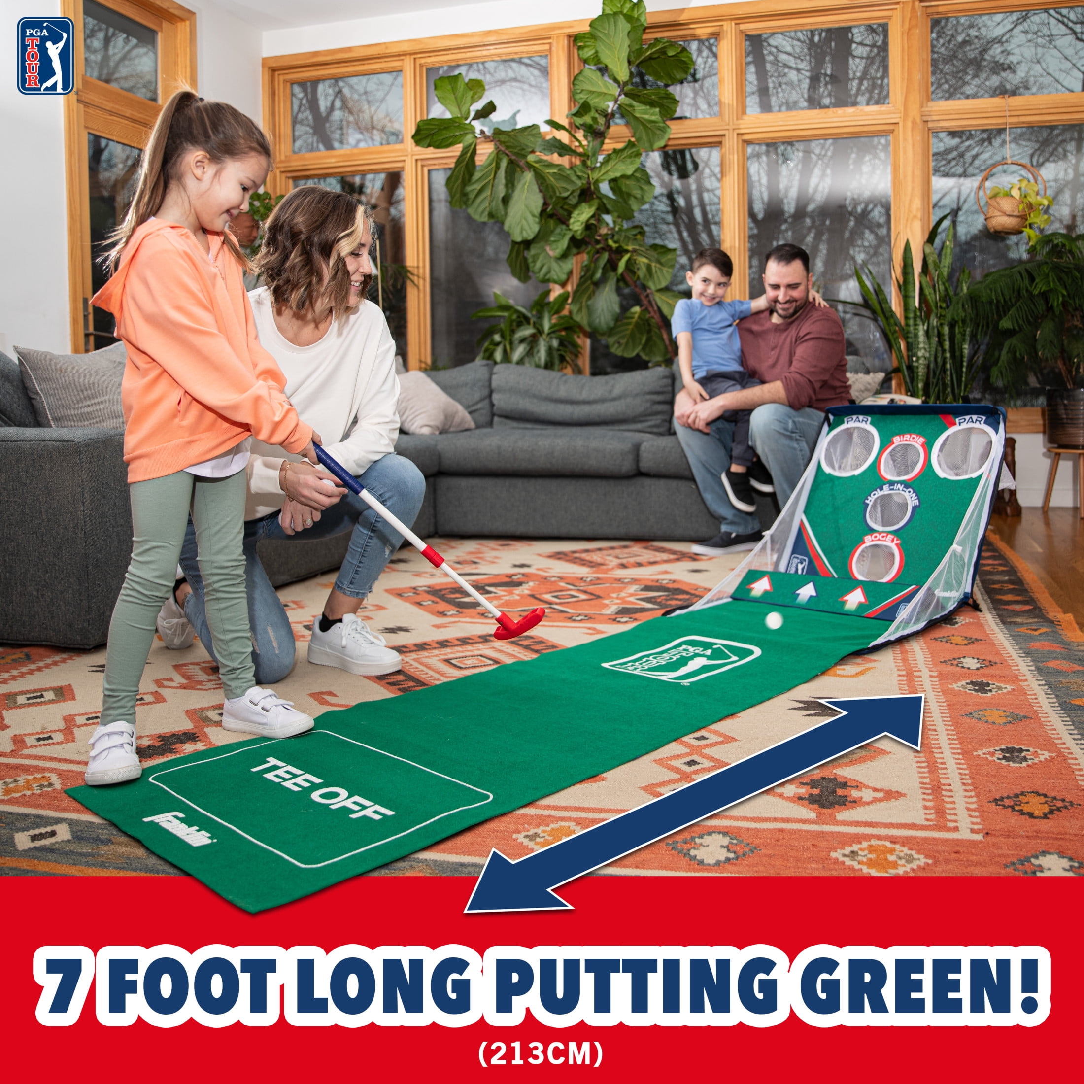 Franklin Sports Putting Green Game - PGA Whirlball Golf - Whirlball Target with Putting Matt - Height Adjustable Putter & 6 Foam Balls - Fun for Adults & Kids