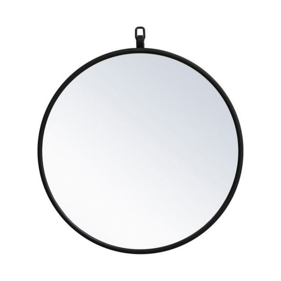 Metal frame round mirror with decorative hook 18 inch in Black