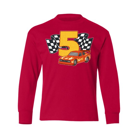 Inktastic Number Five Race Car Long Sleeve Youth T-Shirt