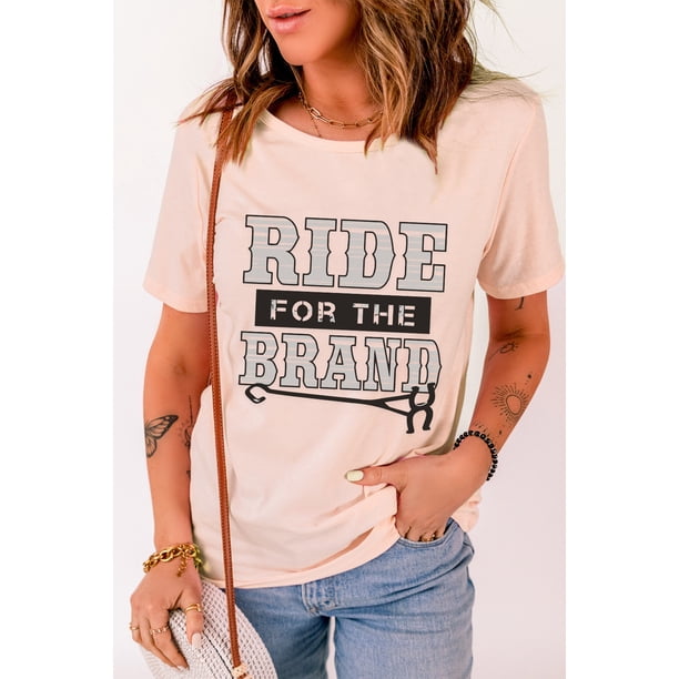 ABPHQTO Camiseta rosa de manga corta con estampado gráfico de Ride For The Brand para mujer