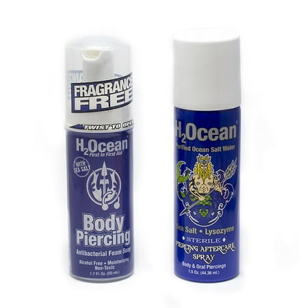 H2ocean Body Piercing Aftercare 2pc Antibacterial Foam Soap & Sea Salt (Best Soap For Piercing Aftercare)