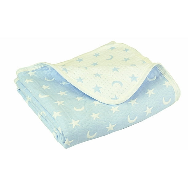 Blue/White Moon And Star Three layers woven together, Children Quilted