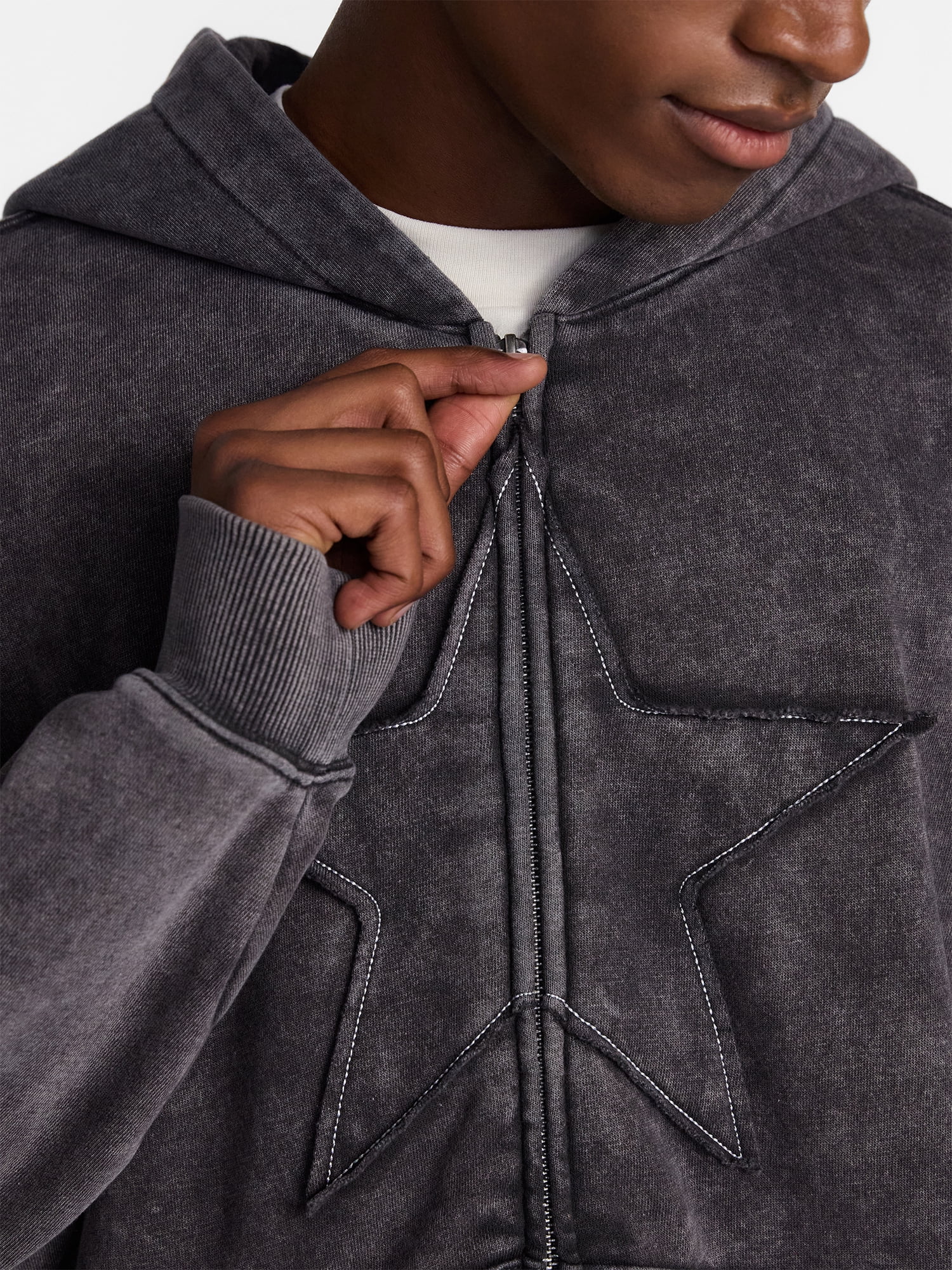 No Boundaries Zip Up Oversized Hoodie with Applique Detail, Men's and Big Men's XS-3XL