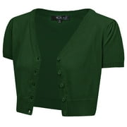 YEMAK Women's Short Sleeve Cropped Bolero Button Down Cardigan Sweater HB2137-HGR-L